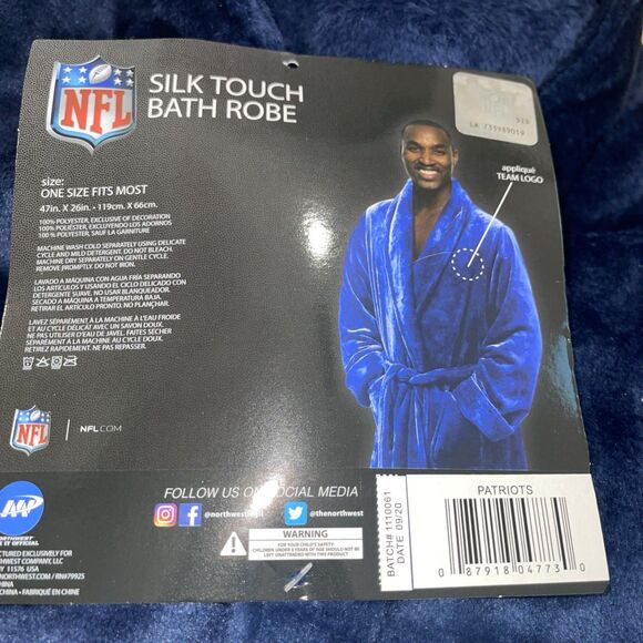 New England Patriots Men's Silk Touch Bath Robe, Large/X-Large - Picture 2 of 4